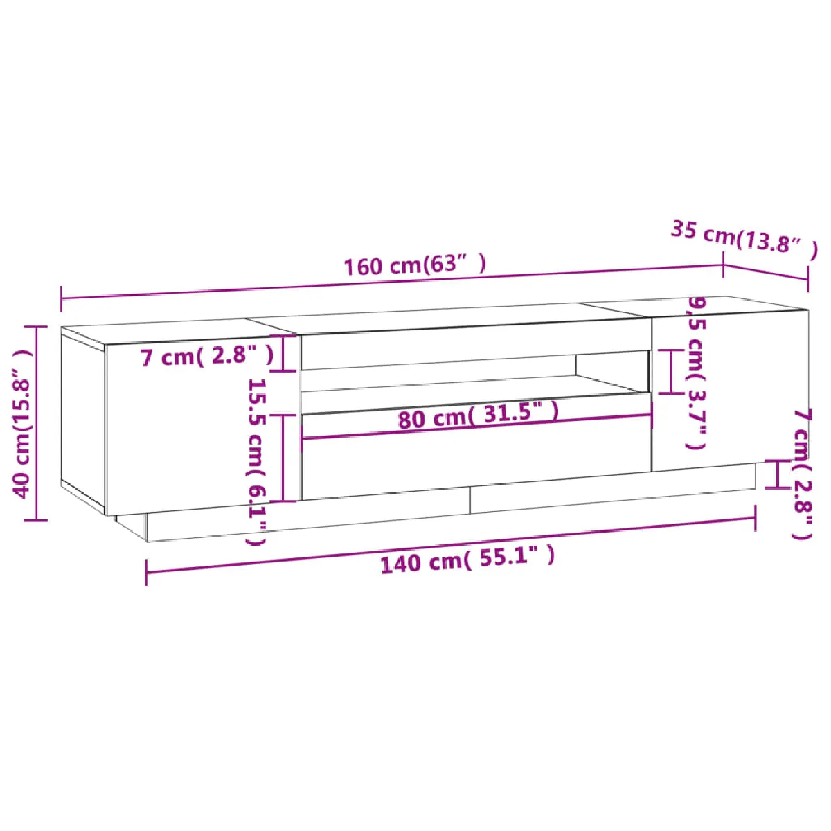 vidaXL Meuble TV LED - Gris béton