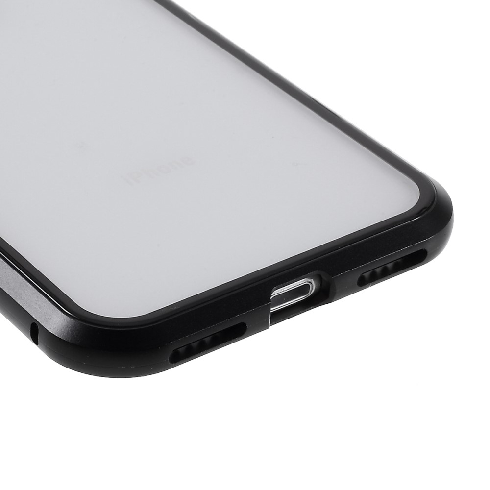 iPhone SE (2022/2020) / 8 / 7 Magnetische Alu Schutzhülle mit Panzer Glas Backcover   Display- / Kameraschutz (Magnet-Technologie) - Schwarz