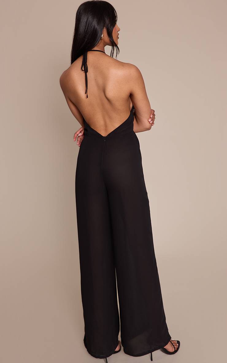 Noir Combinaison Pantalon Droit En Mousseline Col Licou