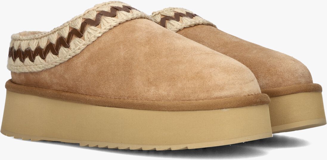 beige mou pantoffels platform clog suede leather st