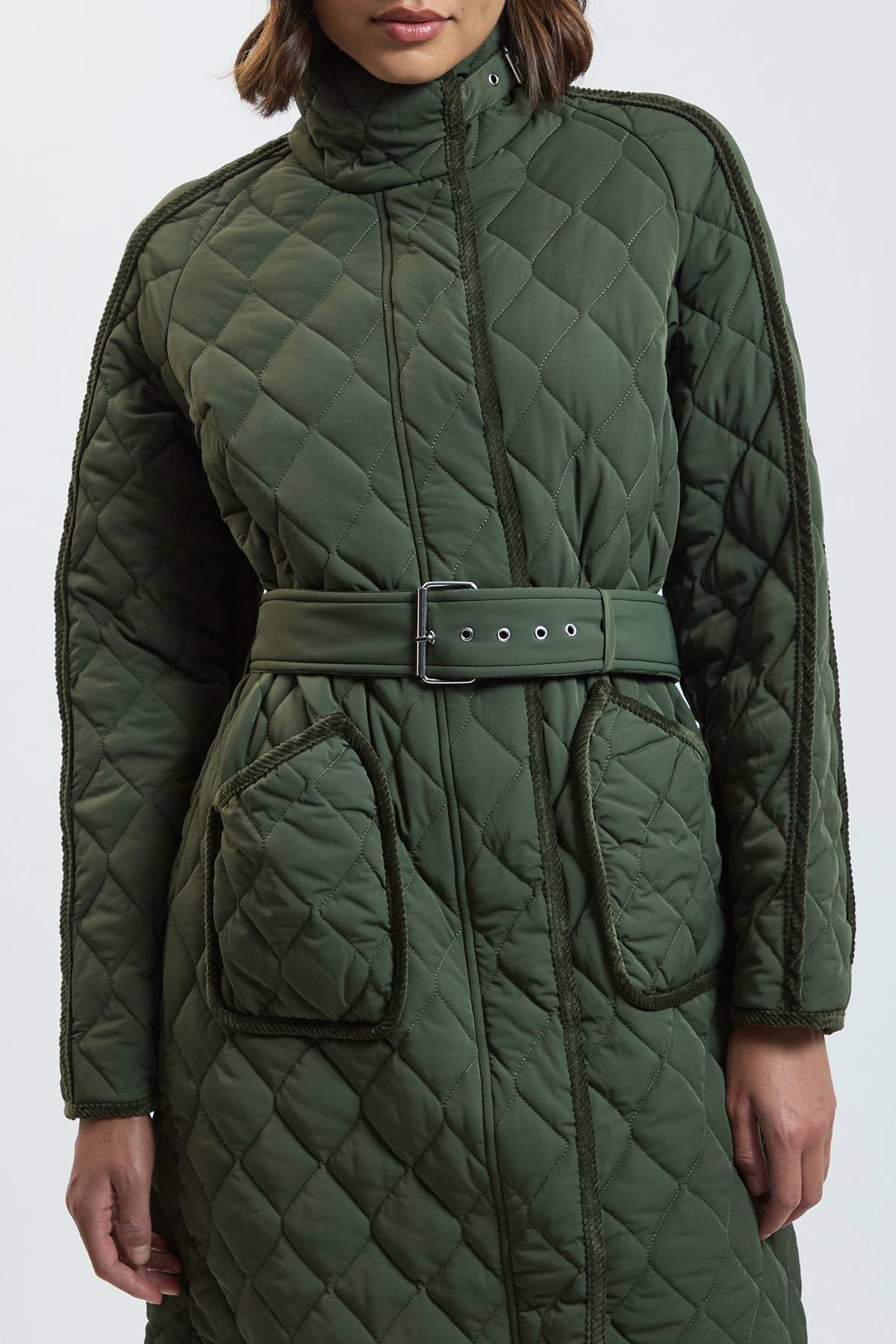 KarenMillen Manteau Long Matelassé À Bordures Contrastées