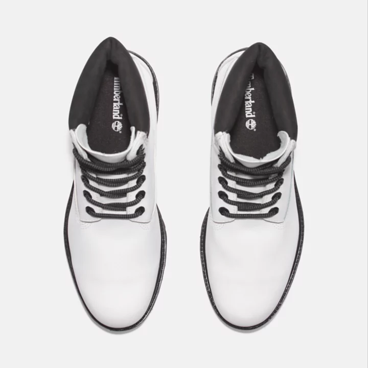 Bota Timberland Premium de 6 polegadas para homem, na cor branca.
