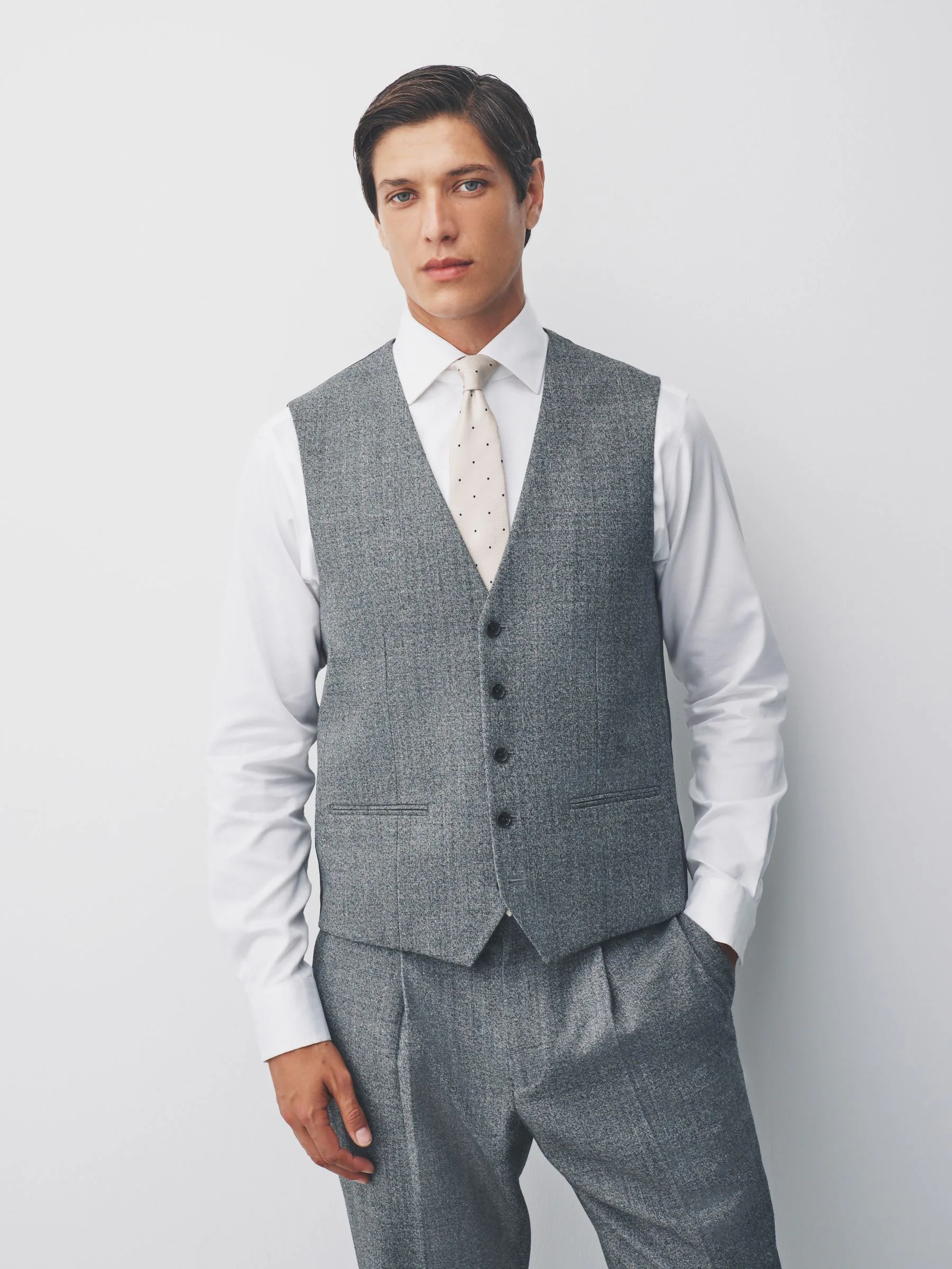 Grijs - Merino Wool Blend Suit Waistcoat