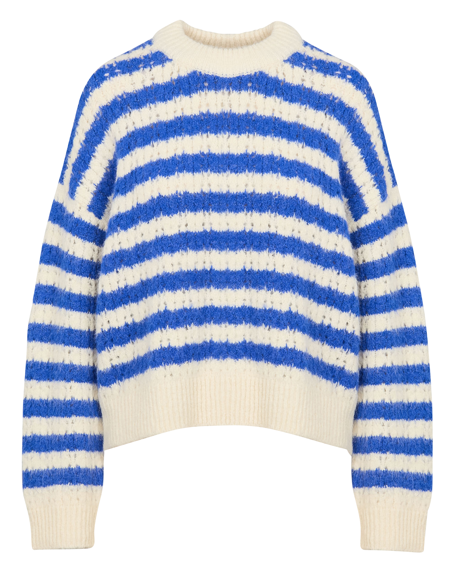CENDY - Pull ample col rond rayé en maille mélangée | Blanc