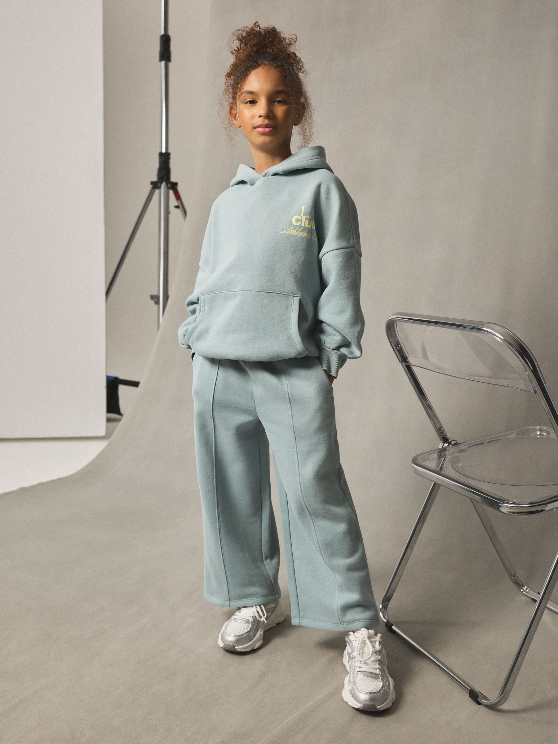 Blauw - Set met hoodie en joggingbroek met wijde pijpen (3-16jr)