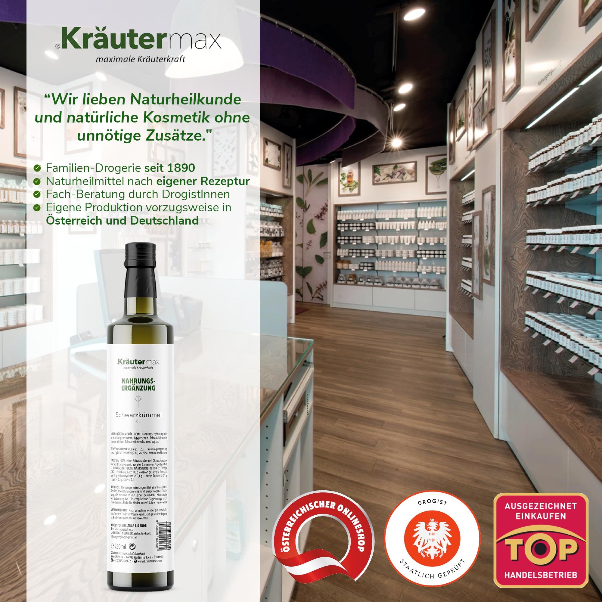 Kräutermax Schwarzkümmelöl, ägyptisch, rein, kaltgepresst. Vegan.