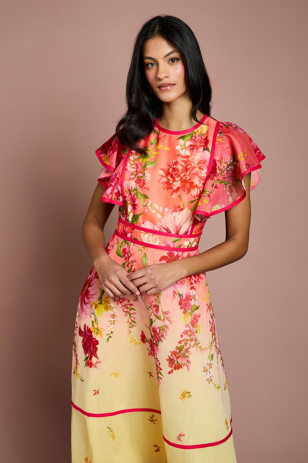 Coast Robe Midi Petite Taille À Manches À Volants Et Imprimé Placement