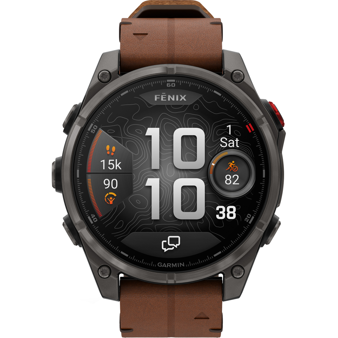 Garmin Fenix 8 Pro - 47mm AMOLED Sapphire Carbongrau / Leder braun
