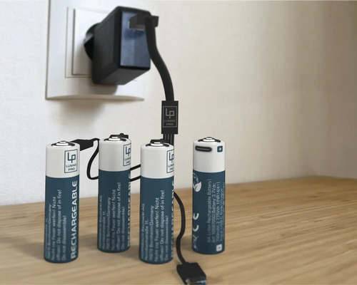 LUMAK PRO AA Mignon 1.5V 1700 mAh Li-ion oplaadbare batterijen, 4-pack, USB-C
