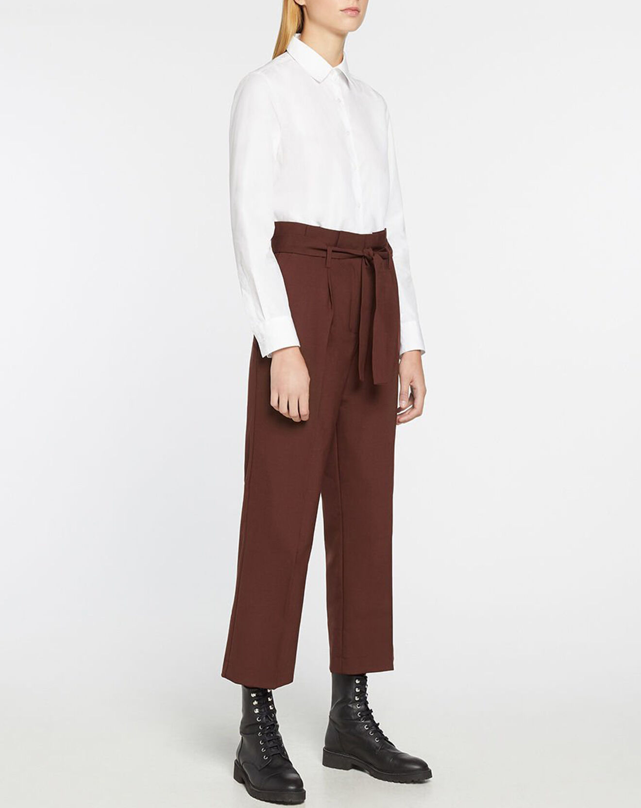 Galeries Lafayette Pantalon paperbag en Laine mélangée marron