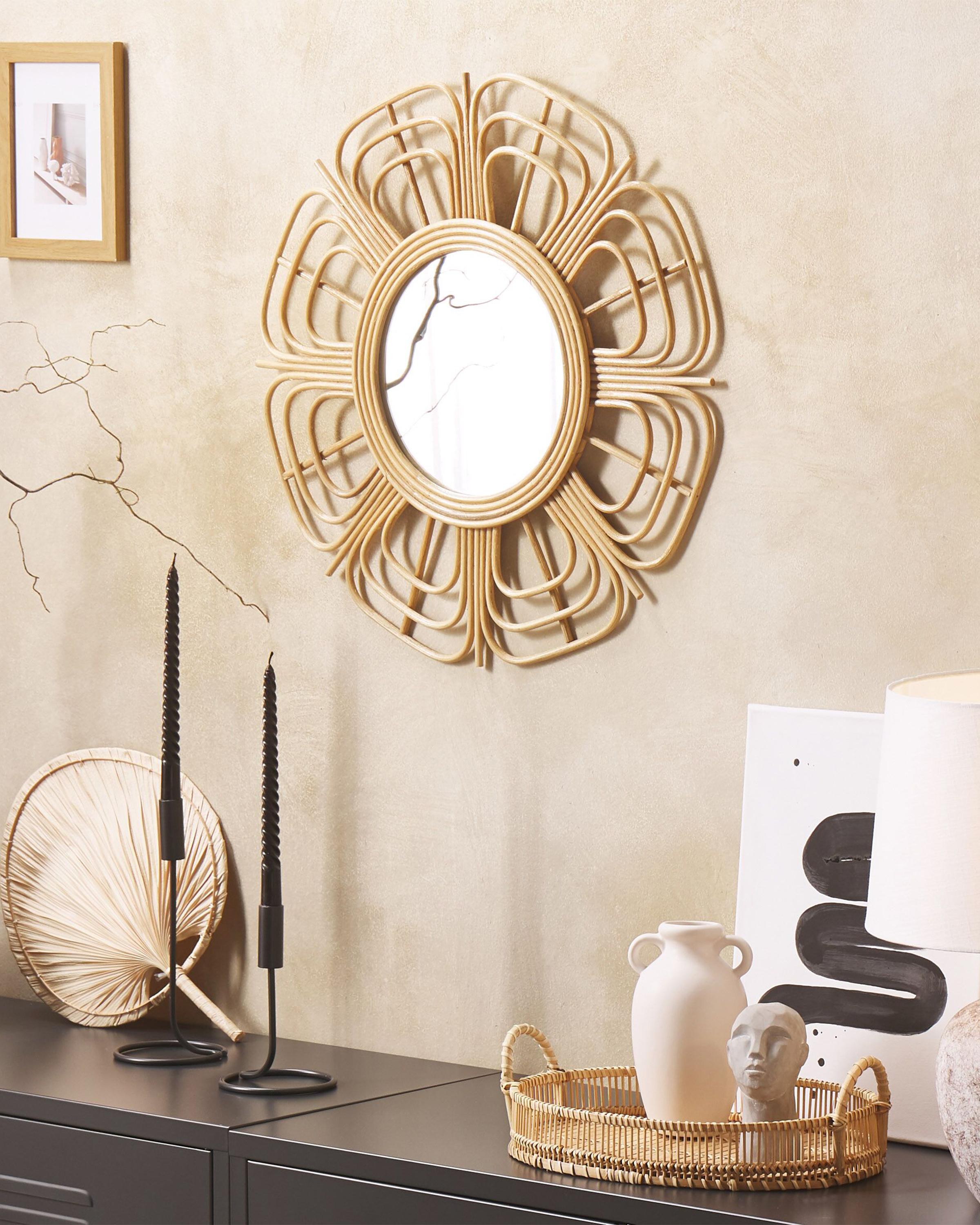 Wandspiegel PASAKU 60 cm 60 cm Rotan Natuurlijk