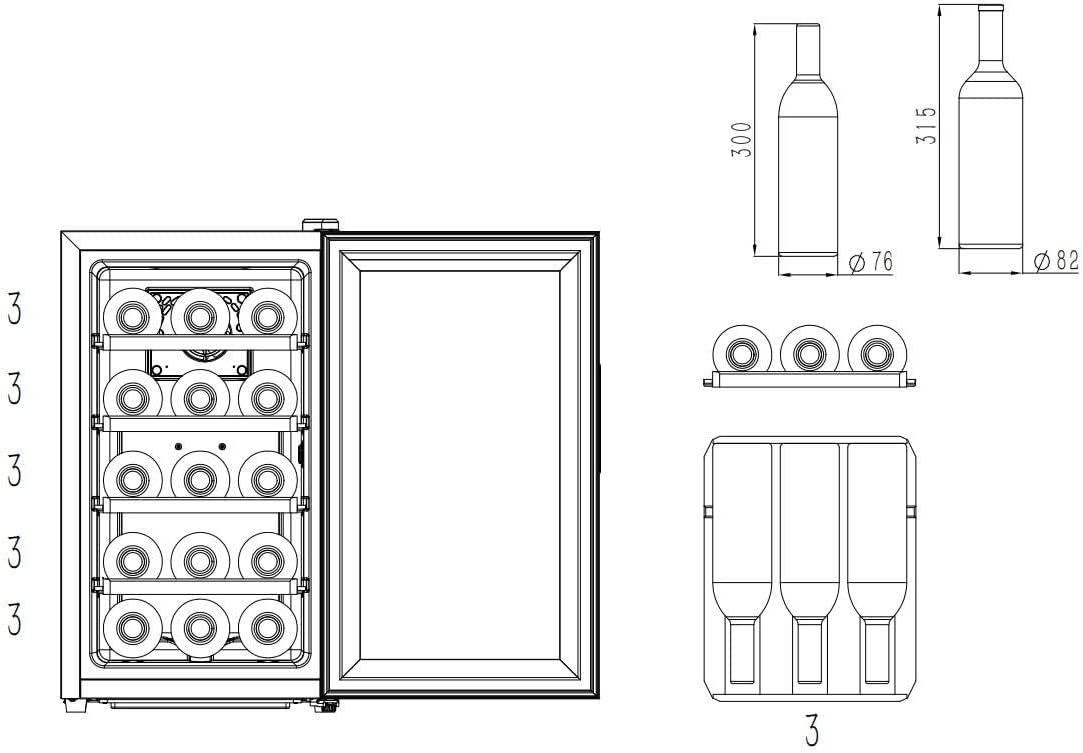 CAVIN Freistehender Weinkühlschrank - Northern Collection 15 Black, 15 Flaschen, Thermoelektrische Kühlung, Geräuschniveau 26 dB, kleiner schwarzer Kühlschrank, Glastür