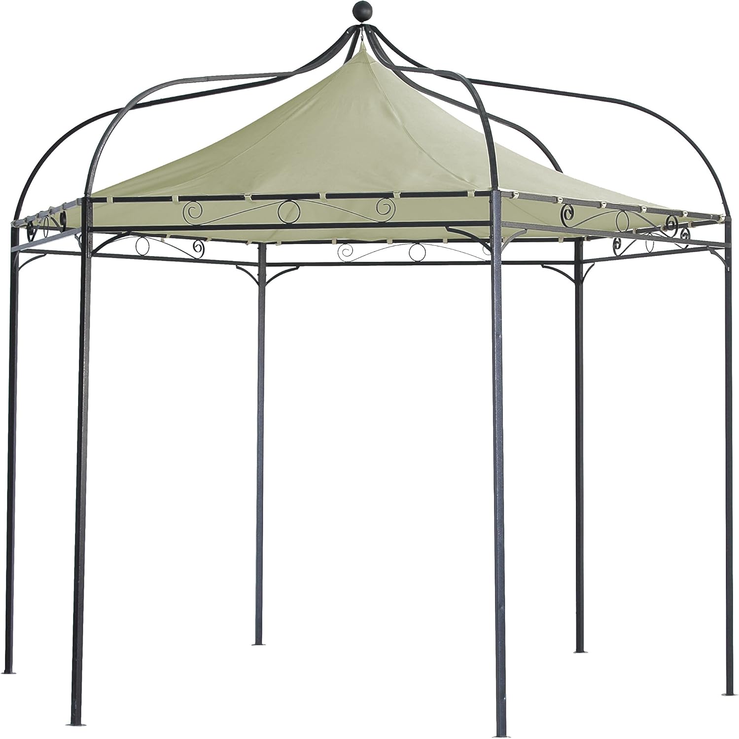 DEGAMO Gartenpavillon Modena 6-eckig 320cm, stabiles Stahlgestell schwarz, Dach naturfarben wasserdicht beschichtet