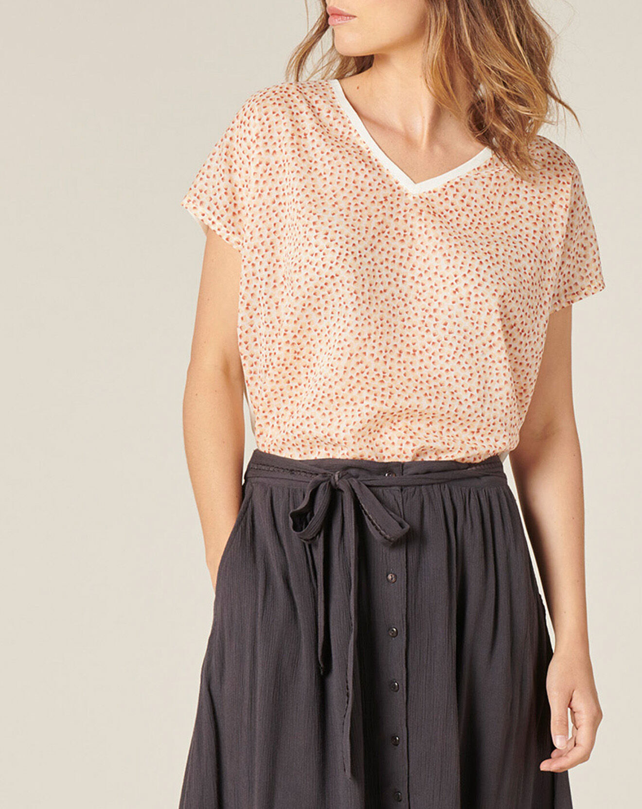 Harris Wilson T-Shirt en Coton & Lin Isaline imprimé papaye