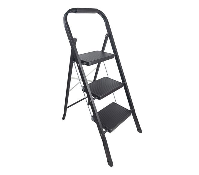 ALDORR Home - Opvouwbare trap 3 treden huishoudladder Opvouwbare trap van hoogwaardig aluminium - Zwart