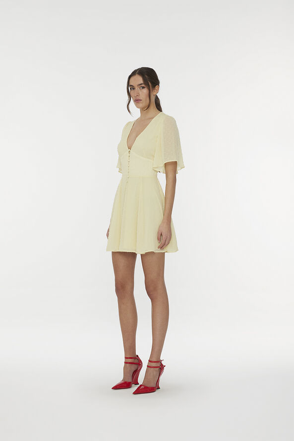 ROTATE Birger Christensen Mini V-Neck Dress Pastel yellow