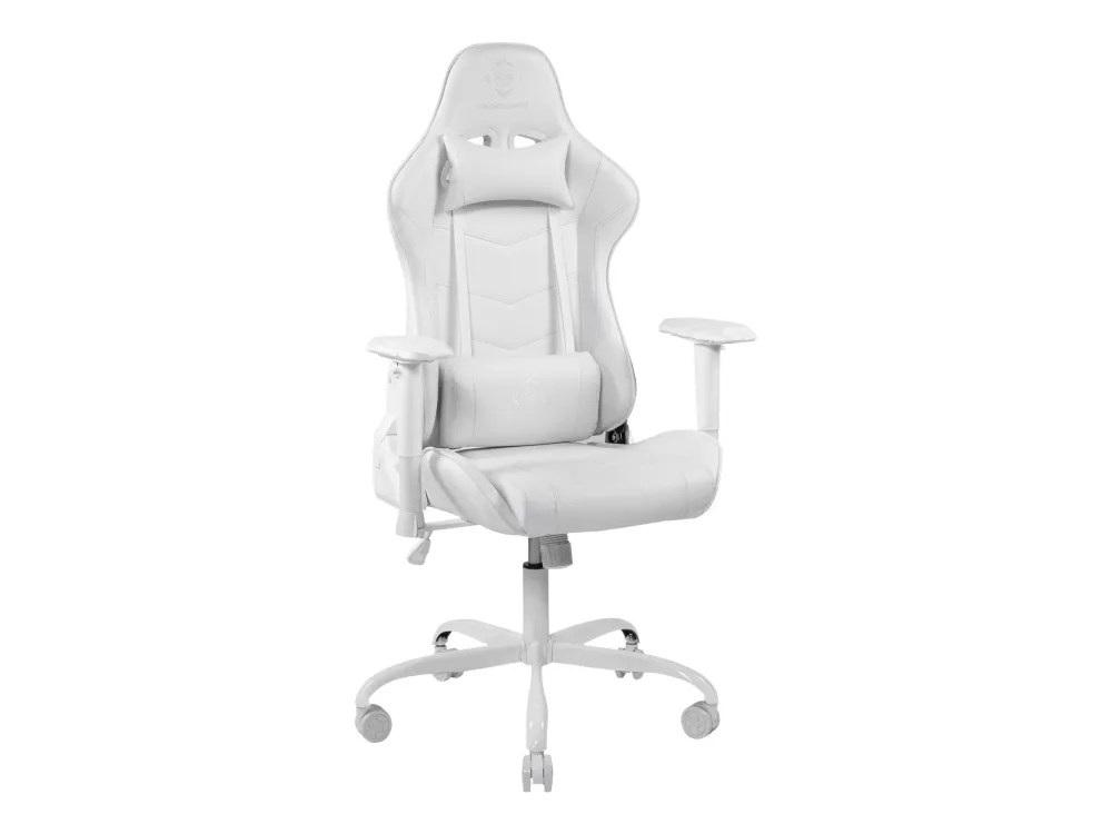 DELTACO GAMING GAM-096 - Spillestol - ergonomisk - høj ryg - armstøtter - T-formet - vippe - drejeled - aluminiumsramme, PU-behandlet læder - hvid