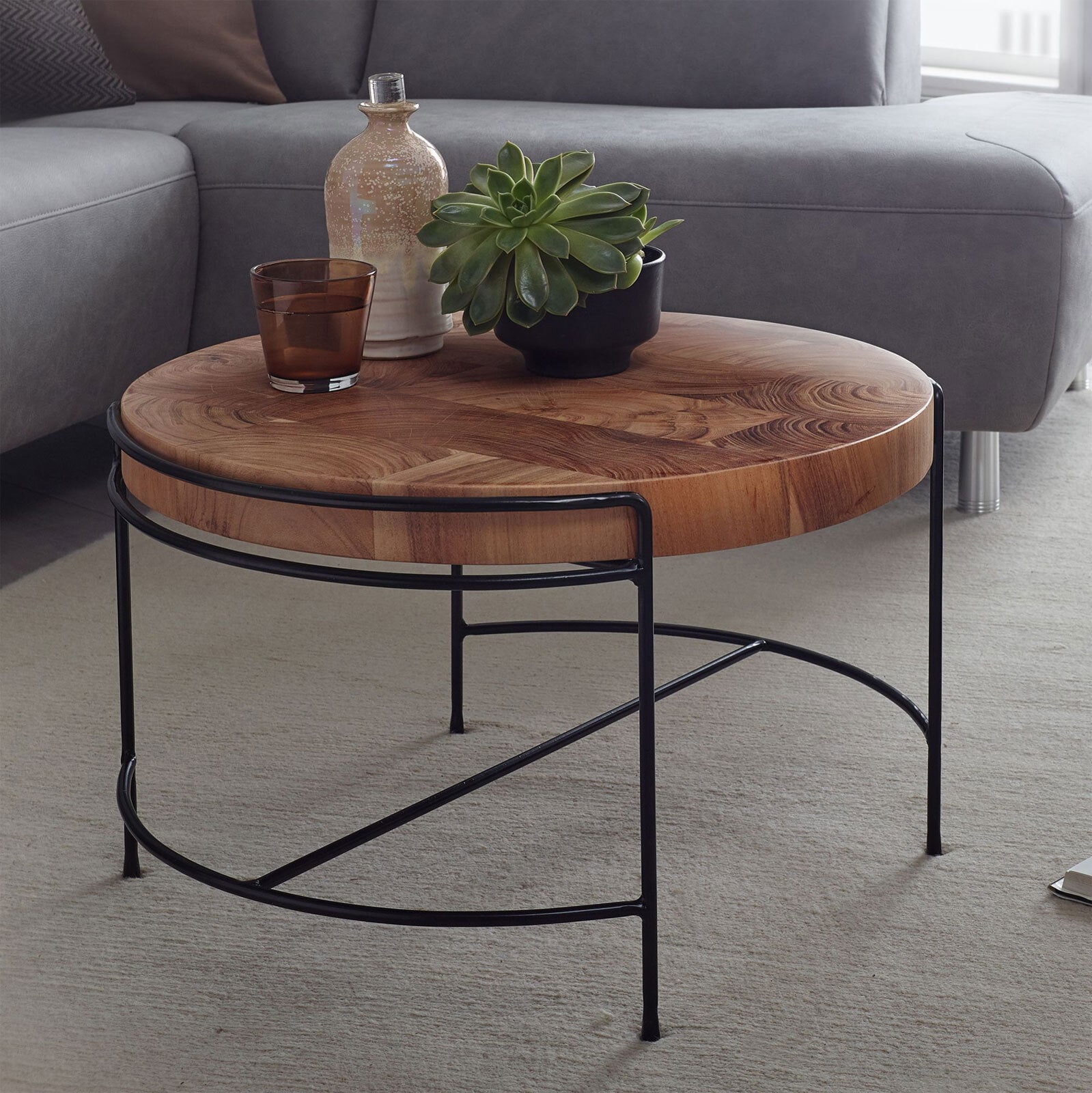 CASAVANTI Couchtisch rund 62 cm Schwarz/ Akazie massiv