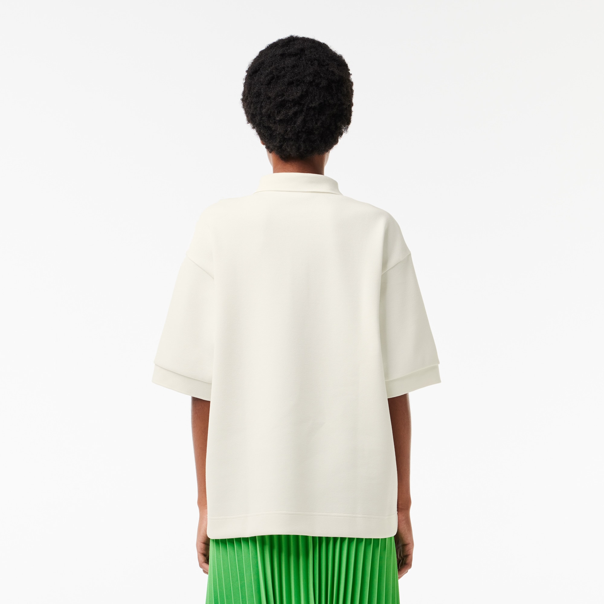 Polo oversize en piqué double face de coton Manches Longues - Blanc - Lacoste - Femme