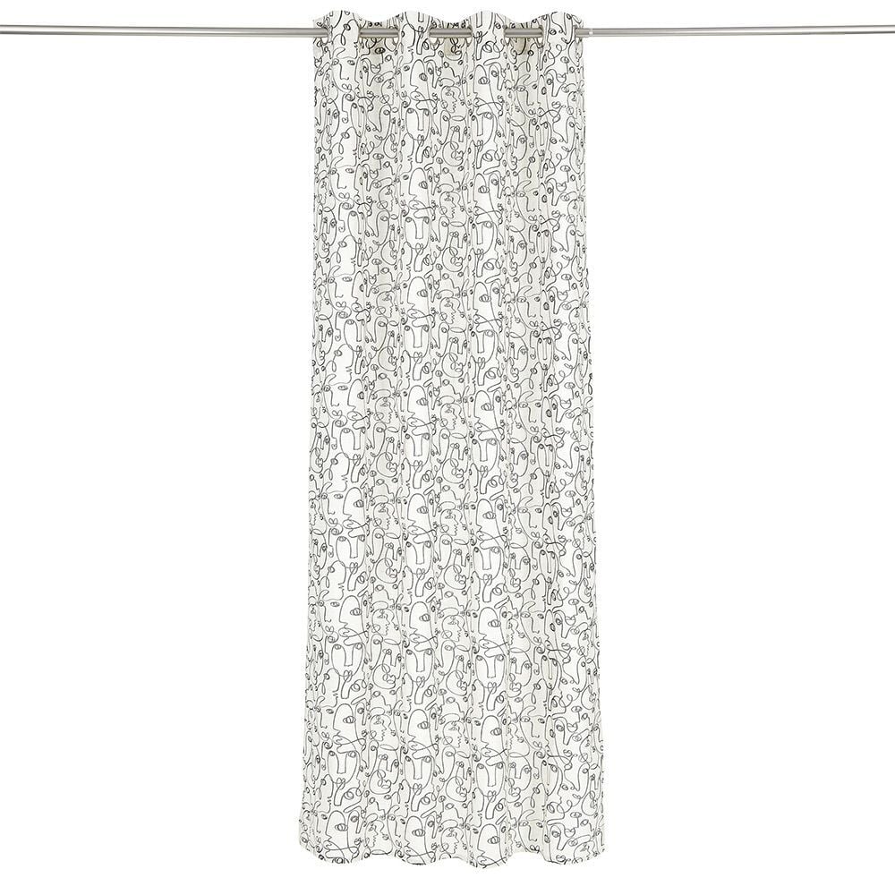 Rideau beige imprimé visage lin et polyester 140x240cm