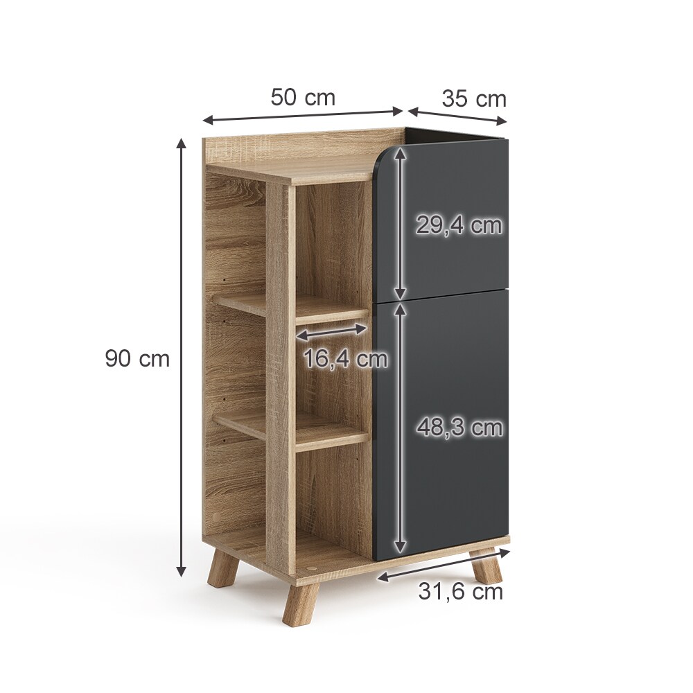 Vicco Unterschrank Karen Sonoma Anthrazit 50 x 90 cm Tür Schublade