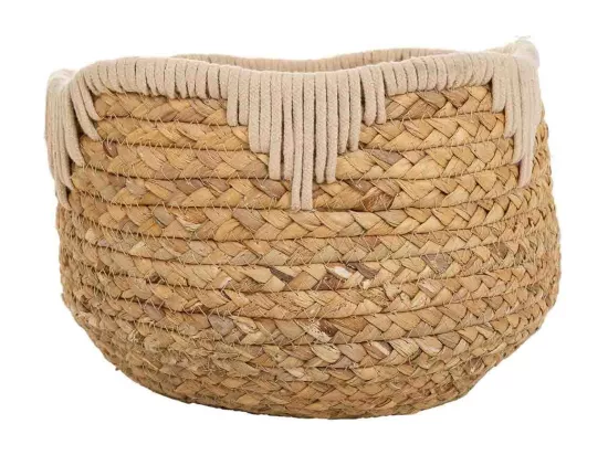 Panier en fibres naturelles et coton blanc D27x20