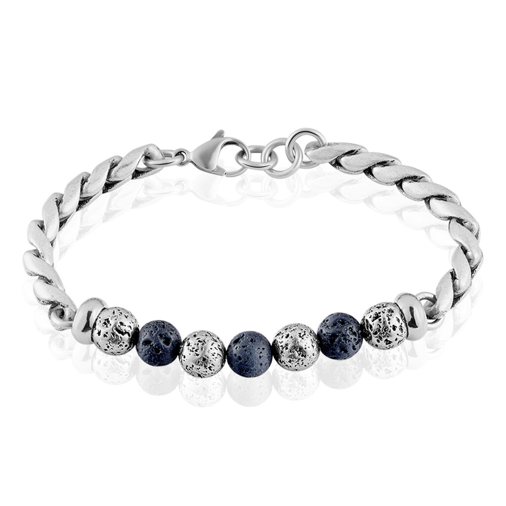 Bracelet Gulustan Acier Gris Vieilli Pierres De Lave