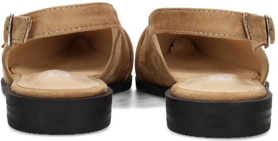 POSH by Poelman Cecile suède slingback loafers met siergesp beige