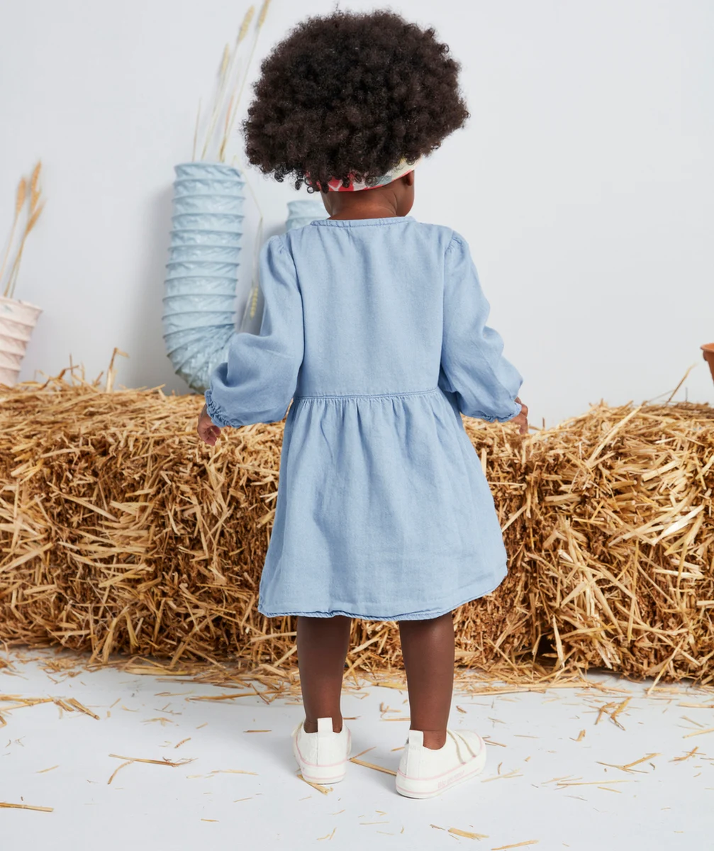 ROBE BÉBÉ FILLE EN COTON BLEU EFFET DENIM LESS WATER