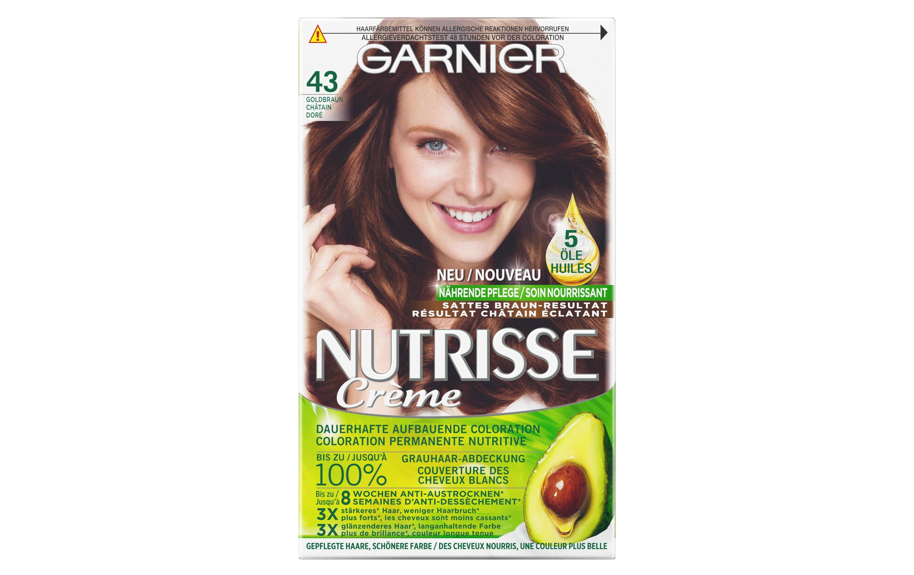 Haarcoloration Nutrisse Crème 43 GoldbraunHaarfarbe verleiht dem Haar seidig strahlenden Glanz