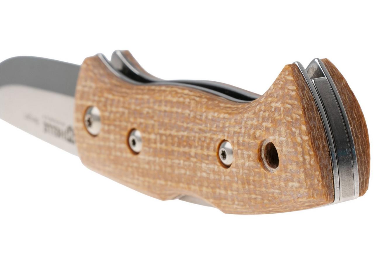 Helle 761 Berget, 2001763, Satin Sandvik 12C27, Mustard Jute Micarta bushcraft zakmes