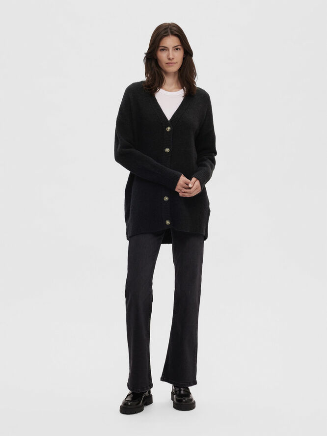 Selected Femme SLFMALINE LS WOOL KNIT LONG CARDIGAN NOO Sort