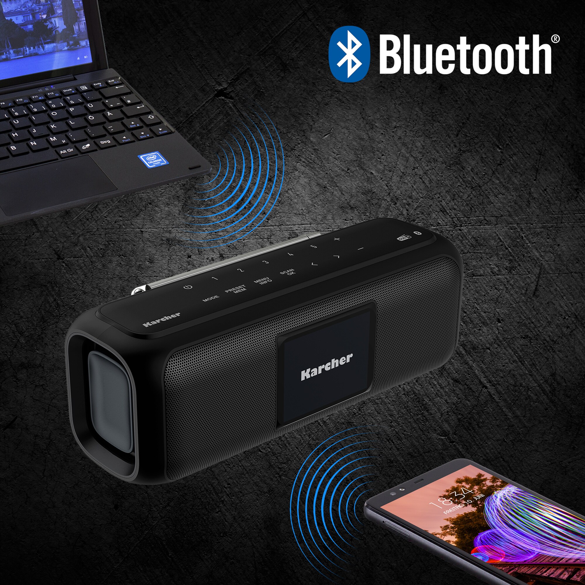 Karcher DAB Go tragbarer Bluetooth Lautsprecher & Digitalradio DAB+, UKW Radio mit 2,4
