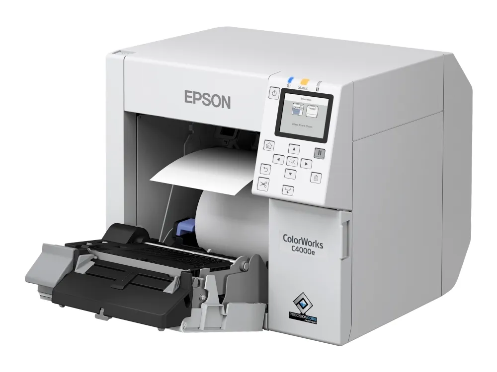 Epson ColorWorks CW-C4000E (BK) - Etiketprinter - farve - blækprinter - Rulle (10,2 cm) - 1200 x 1200 dpi - op til 100 mm/sek. (mono) / op til 100 mm/sek. (farve) - USB, USB vært - skærer