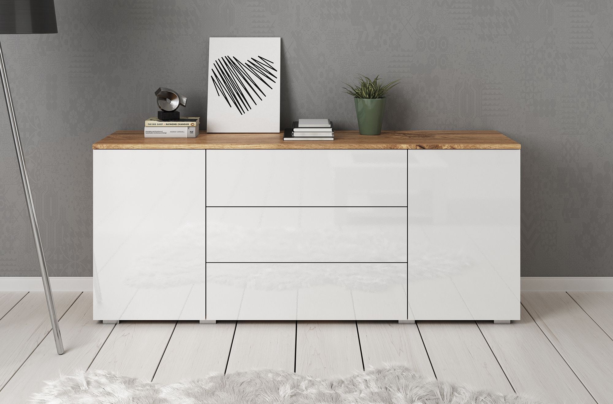 Pure - Dressoir - Wit/eiken - 150x39x68 cm