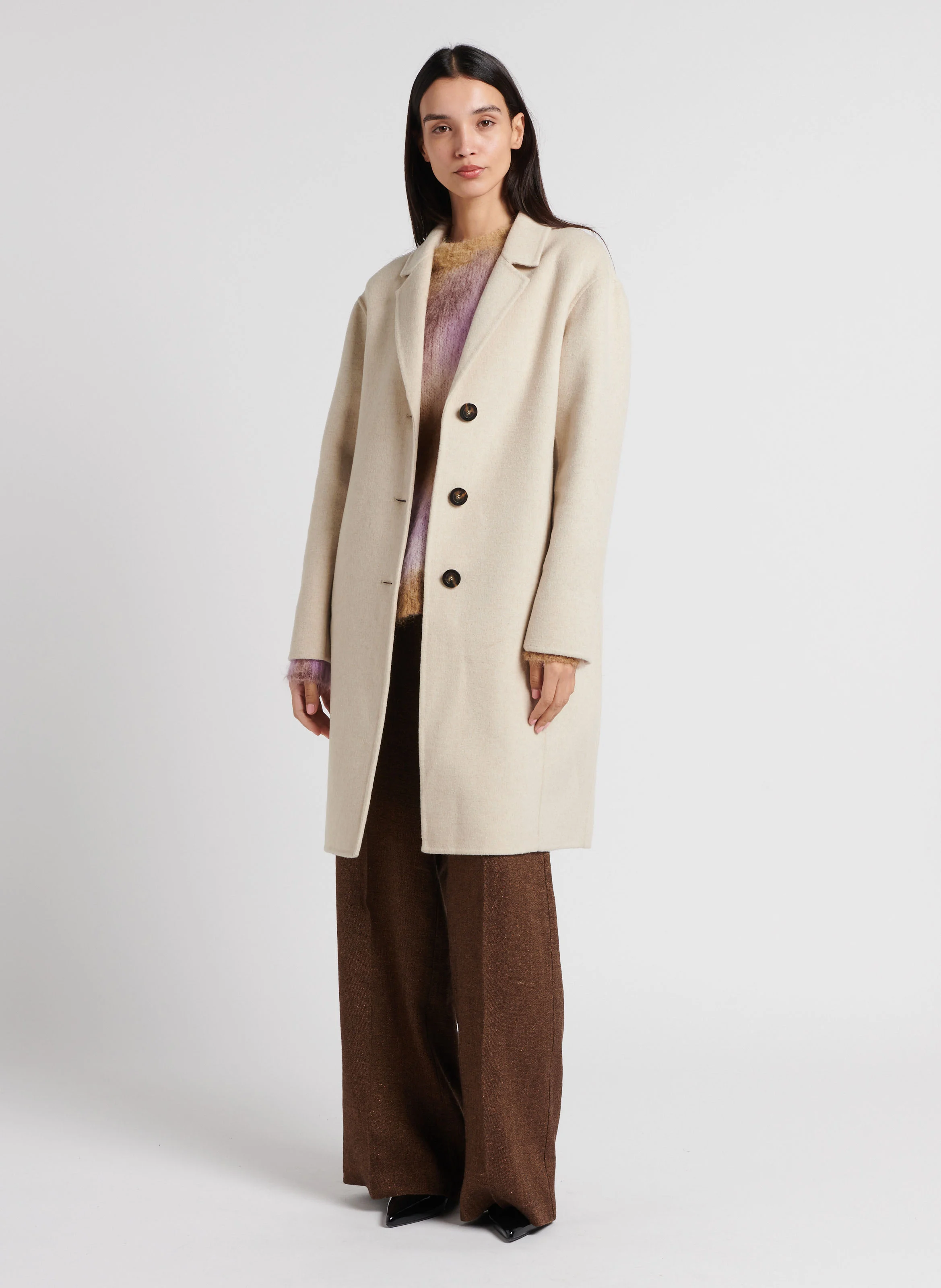 FAGGIO - Manteau droit col tailleur en laine mélangée | Beige
