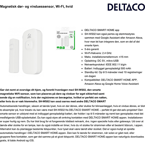Deltaco Smart magnetisk sensor WiFi - hvid