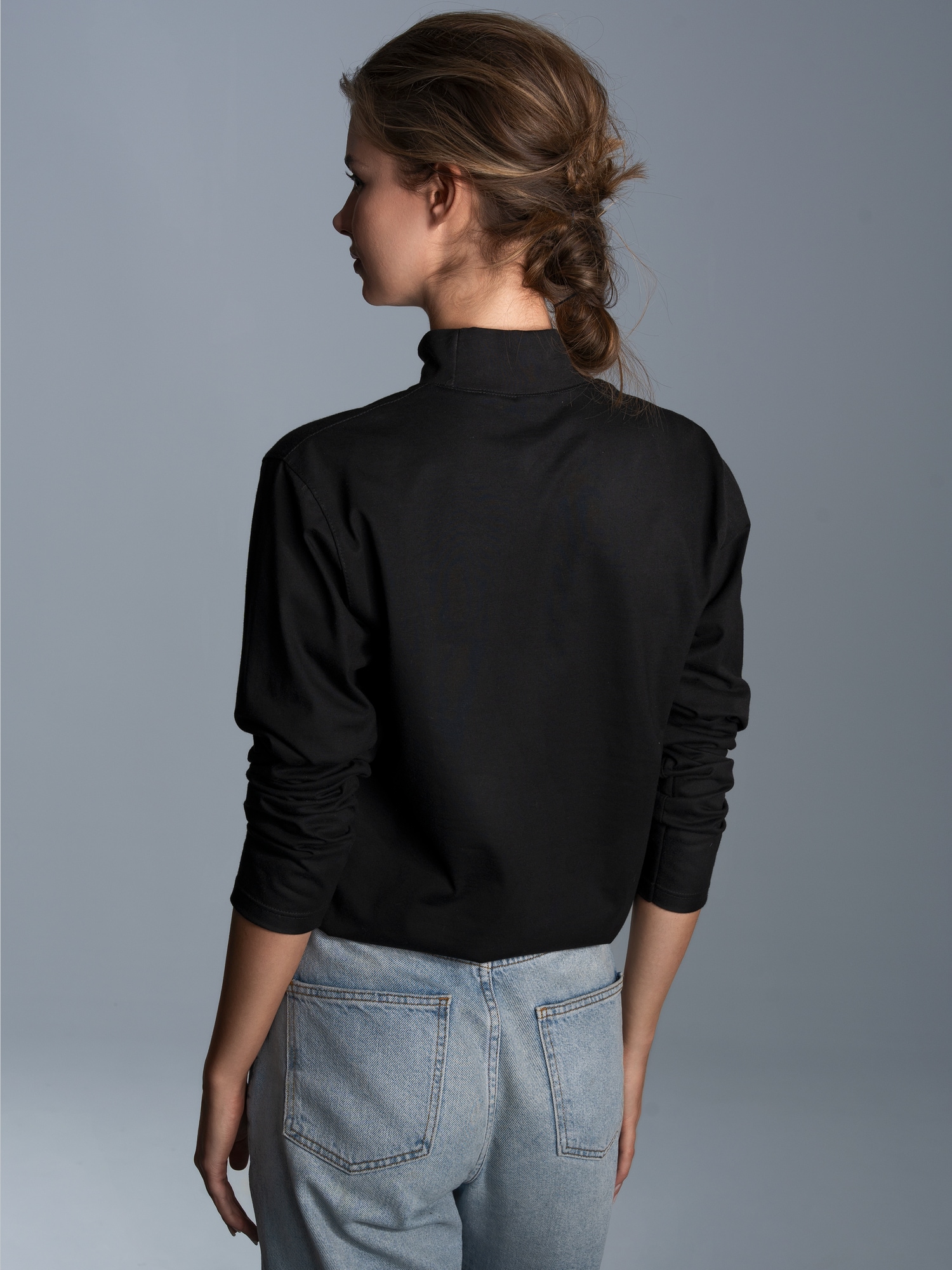 Langarm Shirt mit Stehkragen Schwarz