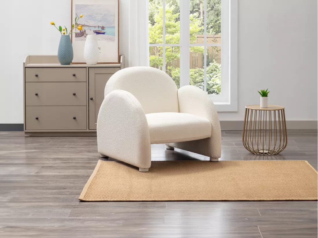 Fauteuil en tissu bouclette blanc COLEBRI