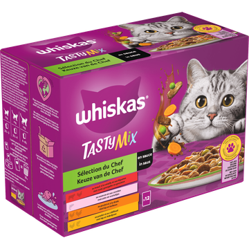 Whiskas 1+ Kattenvoer- Tasty Mix - Keuze van de Chef in saus - maaltijdzakjes 12x85g