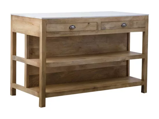 Ilot central en bois de manguier et marbre blanc Louisa
