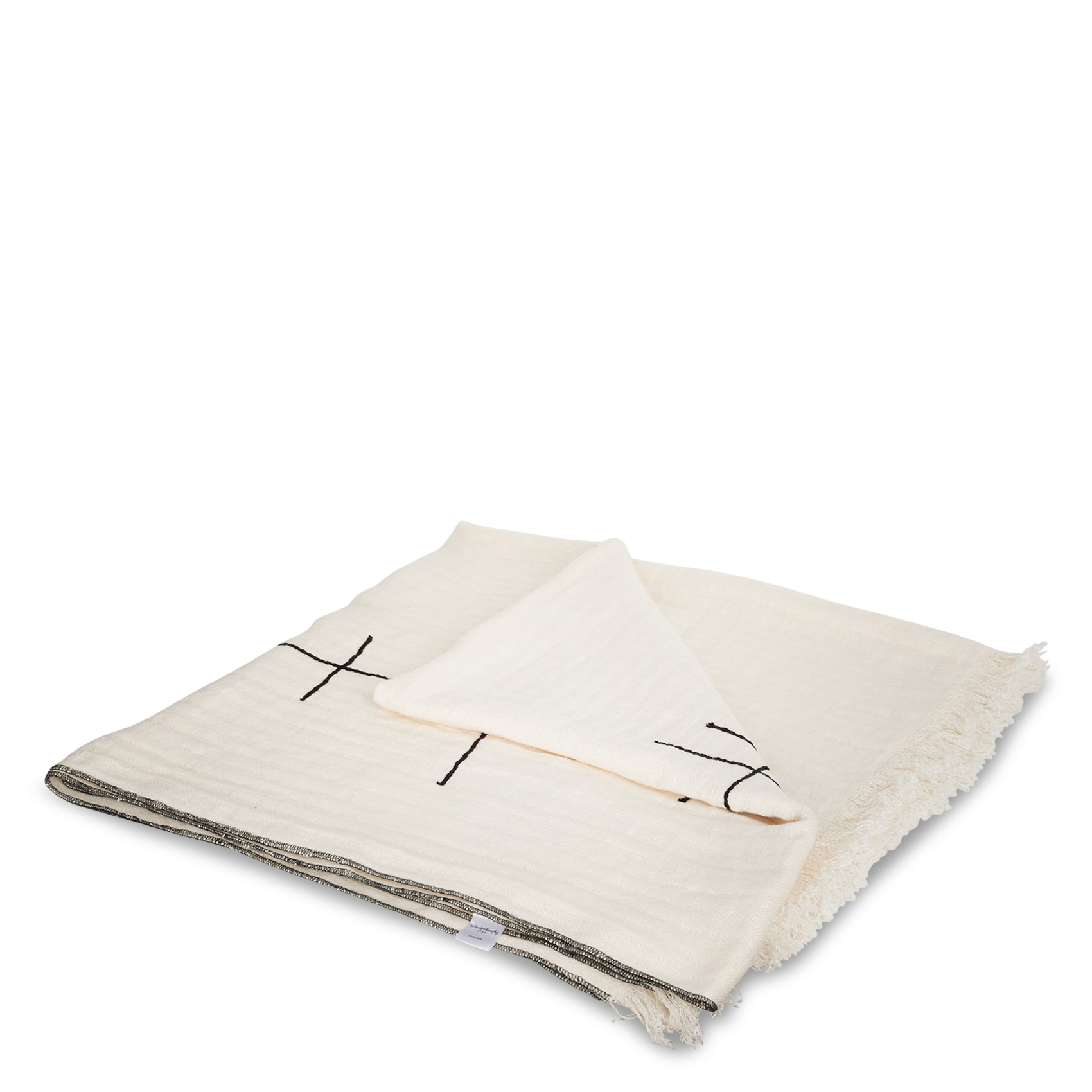 BOREAL NIGHT - Plaid brodé 135x230 cm en lin | Beige