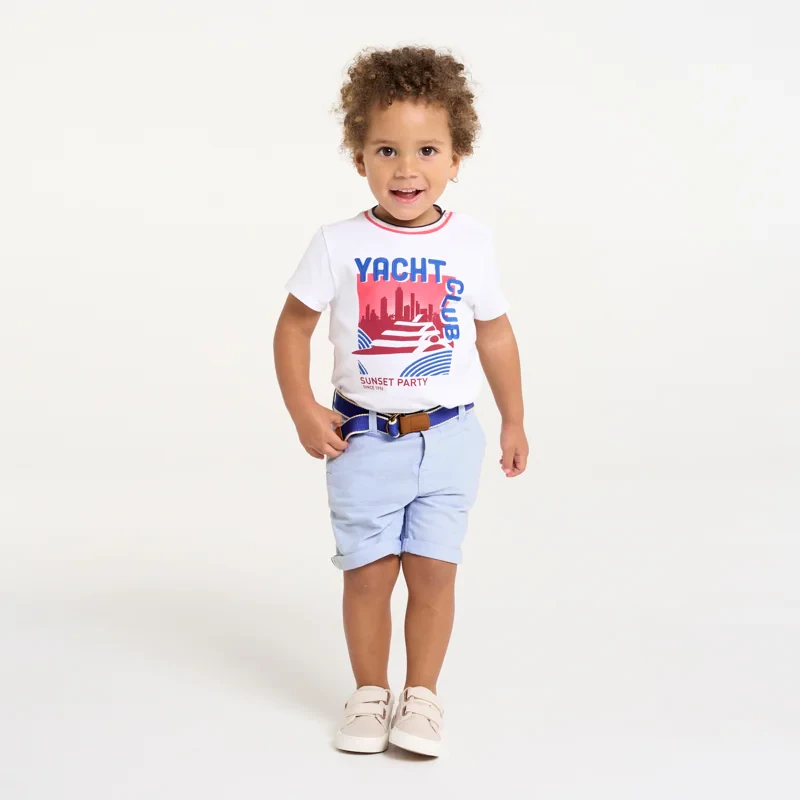 Bermuda coton chiné à ceinture tissu bleu bébé garçon Bleu