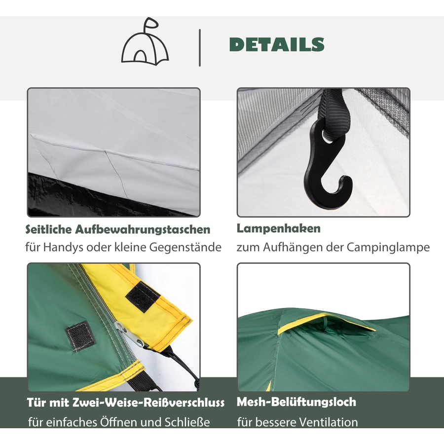 Outsunny Campingzelt für 3-4 Personen grün, gelb