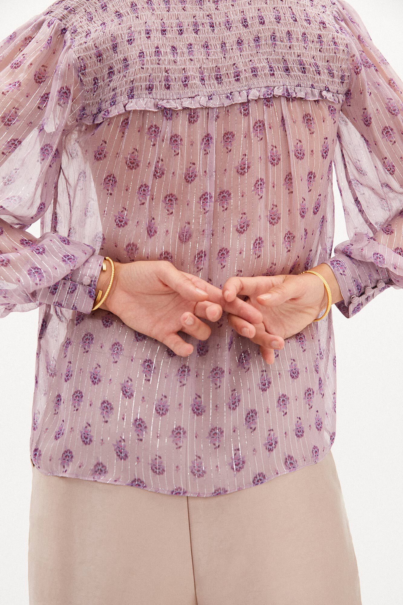 Blusa Maya estampada com fio metálico - Rosa