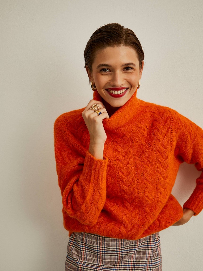 Camisola de gola alta com lã de alpaca