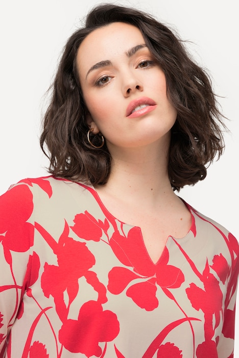 Tunika-Shirt, Blüten, A-Linie, Tunika-Ausschnitt, Halbarm