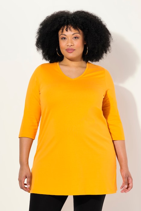 Longshirt, A-Linie, V-Ausschnitt, 3/4-Arm