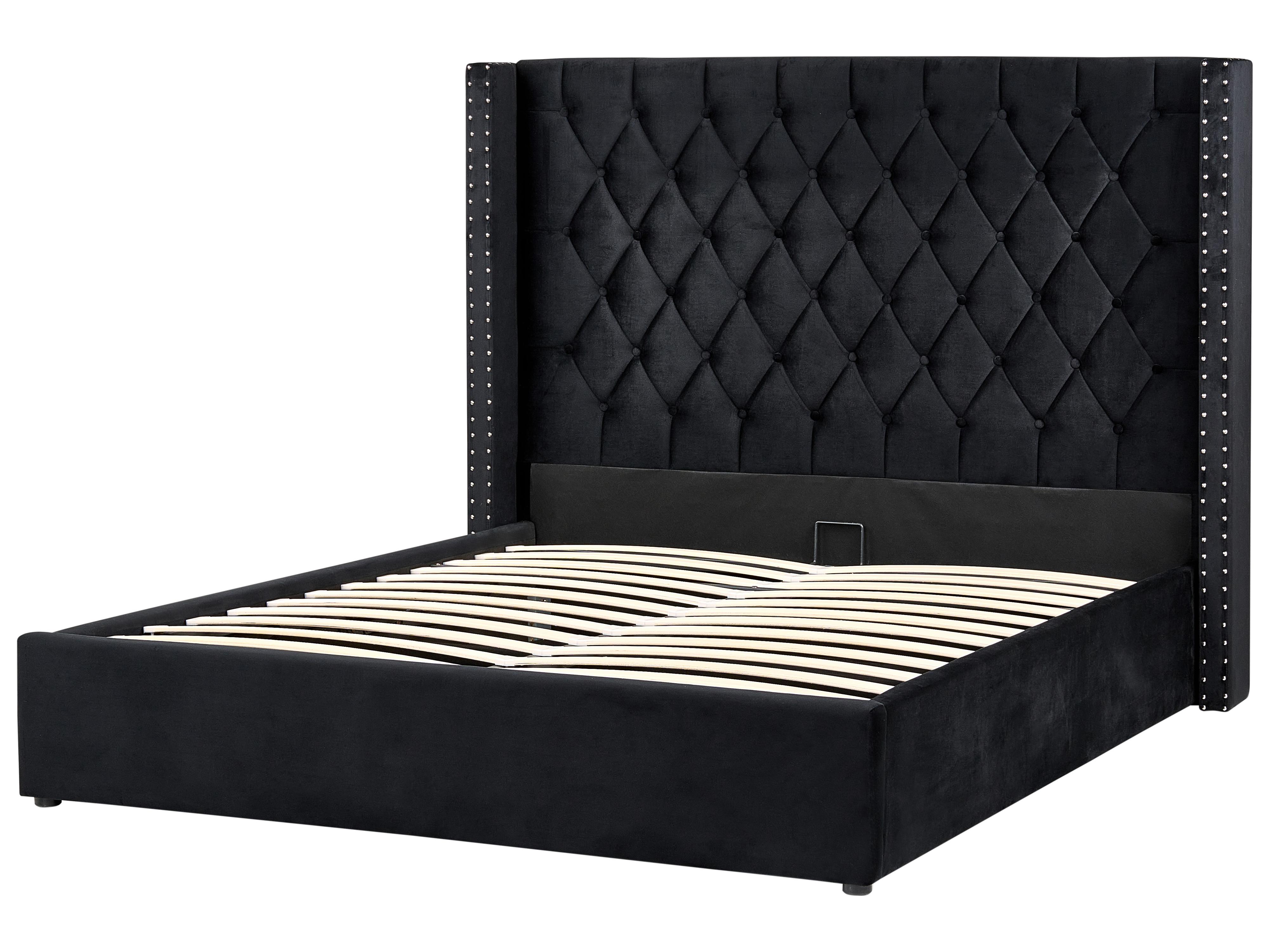 Bed met opbergruimte Fluweel LUBBON 160 x 200 cm Zwart