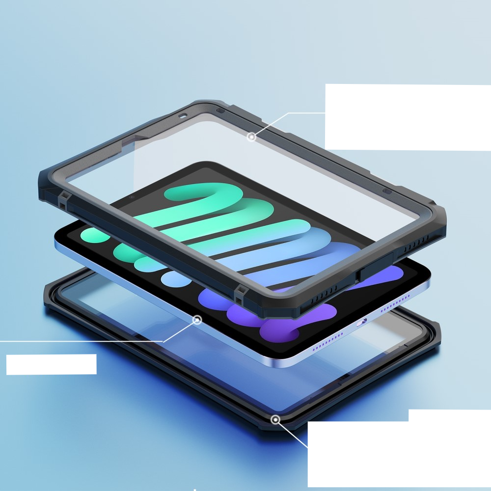 iPad Mini 7 (2024) / Mini 6 (2021) Wasserfeste Outdoor Schutz Hülle mit Kickstand Aufsteller (IP68) - Schwarz